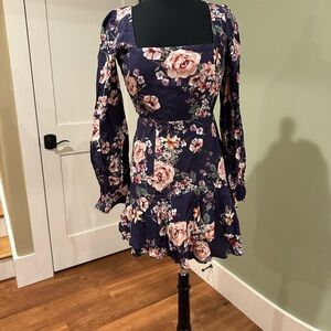 Yumi Kim Pink and Blue Ruffled Tiered Dress with Bishop Sleeves